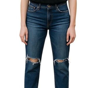 Express Dark Wash Distressed Girlfriend Jeans 6